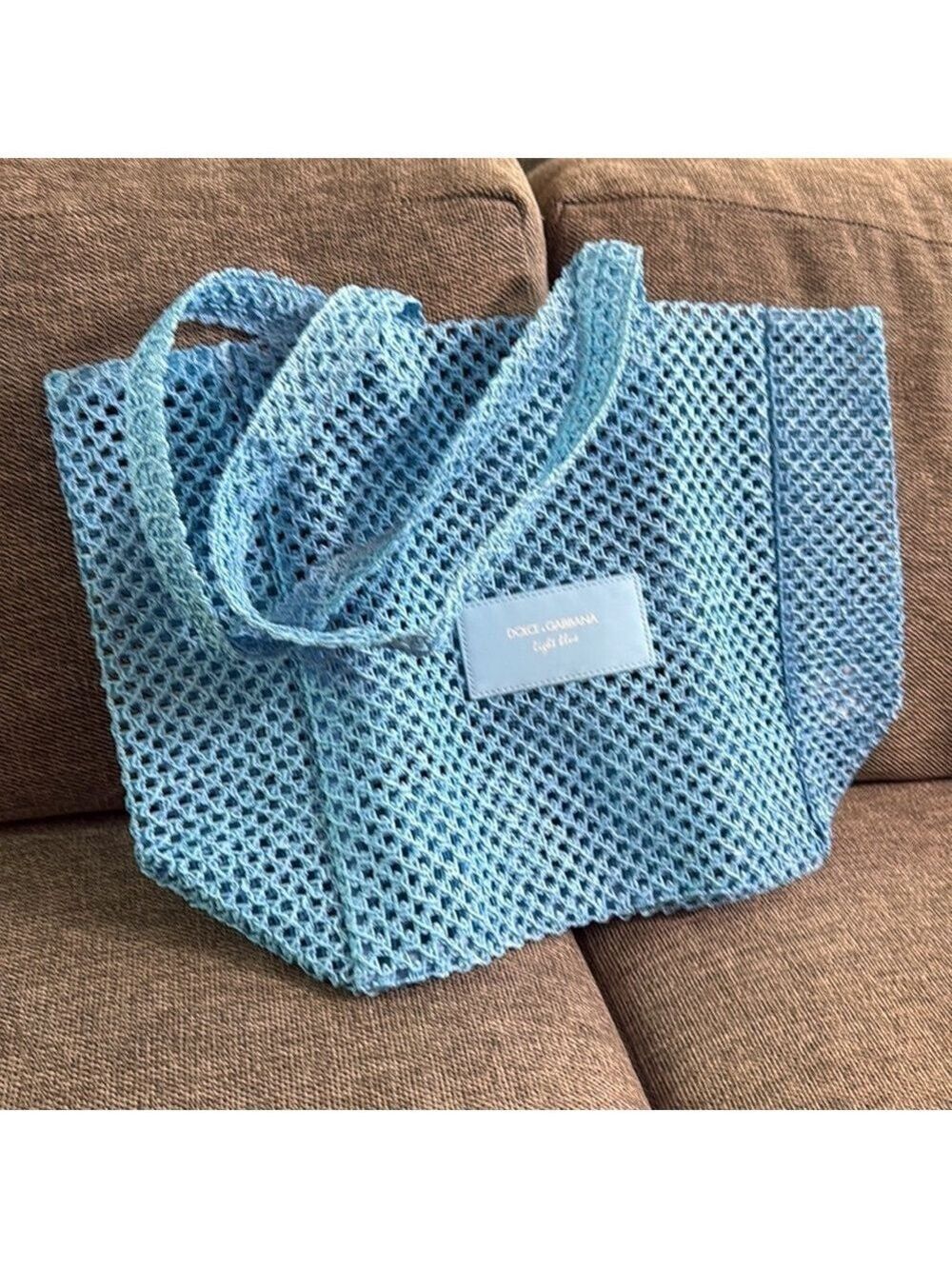 Dolce & Gabbana Light Blue Mesh Beach Tote Bag Blue New Authentic